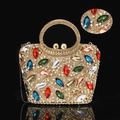 Macro detail of luxury evening clutch with sparkling rhinestones and colorful crystals - 15x14 Navette Handheld Color Gold