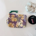 Detail of purple floral cotton pouch with zipper and simple wish woven label - Purple Gray Yellow Floral