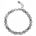 Detail of 8mm grey marble bead bracelet with adjustable stainless steel clasp and chain - Map Stone Bracelet