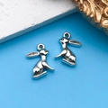 Set of two vintage silver-finished metal rabbit charms for DIY jewelry and accessories - Rabbit 10x14mm