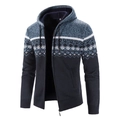 Cardigan in maglia da uomo blu scuro con fodera in pile e motivo jacquard nordico - Taglia M / Top / Blu