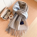 Écharpe classique 100% laine à carreaux marron gris et bleu avec des franges - Standard Anglais-30# Bleu Café Rayures à Carreaux