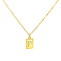 18k gold plated stainless steel rectangle pendant necklace with crystal letter P - Letter P(S-N150-P)