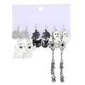 Halloween ghost and black cat earrings set with silver spider web resin charms - Ghost Black Cat Spiderweb Long Chain Style (8182)