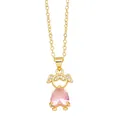 Cartoon girl pendant necklace with pink heart gemstone and gold chain for women - Pink Heart Girl / Pink Gold