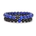 Detail of 8mm natural lapis lazuli and black lava stone beaded stretch bracelets set - Lapis Lazuli + Matte Black