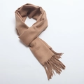 Deep camel cashmere-like scarf for winter featuring soft fringe and elegant drape - Camel