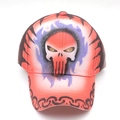 Red baseball cap featuring a skull with purple flames and chain pattern on the brim - M (56-58cm) / Red Flame Skull Style