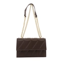 Minimalist brown quilted faux leather crossbody bag with elegant gold chain strap - Brown