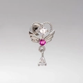 Silver titanium steel ear stud with heart wings, clear and pink zircon stones - Winged Heart with Clear Gemstone (A09-2#)