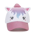Kids unicorn baseball cap with white cotton crown, pink glitter brim, and cute ears - White Pink Cartoon Unicorn