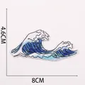 Detail showing 8x4.6cm Japanese wave embroidery patch with size measurements - No. 6 (Wave Irregular)