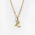 Gold stainless steel letter R necklace pendant with a small heart detail on white background - Gold - Letter R