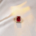 Luxury gold ring featuring a rectangle red gemstone surrounded by white crystals - Red Ring (Gold)