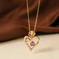 Rose gold heart necklace in titanium steel with pink stone and white cubic zirconia - Rose Gold Red Stone Necklace N0451R