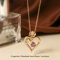 Rose gold heart necklace in titanium steel with pink stone and white cubic zirconia - Rose Gold Red Stone Necklace N0451R
