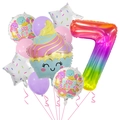Detail of 7th birthday balloon set with rainbow number 7 and cupcake foil balloons - Jelly Number Set 7