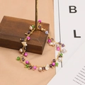 Elegant multi-colored beaded bracelet with natural pearls and 18k gold plated chain - Pink Purple Green White Spliced Freshwater Pearl Bracelet
