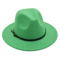Eleganter modischer hellgrüner Wollfilzhut Fedora-Stil mit schwarzer Ziergürtelschnalle - Grasgrün