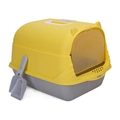 Closed cat litter box in yellow and grey with splash-proof door and matching scoop - Large (50*37*36cm) / Grey Yellow