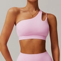 Pink one-shoulder sports bra and high-waisted leggings set in soft stretch fabric - M / Sakura Pink
