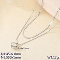 Collana a doppio strato in acciaio inossidabile argento con ciondolo a cuore - Argento
