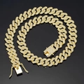 14mm golden diamond-set Cuban link necklace with iced out box clasp in hip hop style - 22inch(55cm) / Gold Latch Style