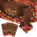 Mantel de Acción de Gracias con hojas de maple y calabazas sobre textura de madera café - Acción de Gracias Estilo D
