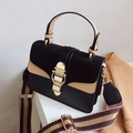 Minimalist black and beige crossbody bag with matte finish and ethnic shoulder strap - Black
