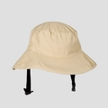 Detail of light khaki quick-dry bucket hat featuring adjustable windproof black drawstring - Beige