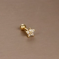 Golden flower cartilage stud earring with cubic zirconia petals and screw ball back - Gold White Zirconia (Cluster Flower)
