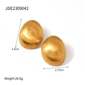 Matte 18k gold stainless steel oval hoop earrings with size and weight dimensions - Gold Frosted Egg Shaped Style (JDE2309042)