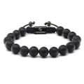 Bracciale da uomo in pietre occhio di tigre 10mm intrecciato a mano con fibbia incisa - Bracciale in Pietra Nera Opaca