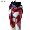 Winter checkered scarf with red and blue pattern featuring decorative fringe edges - Navy Wine Red