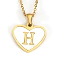 Gold heart pendant necklace with initial H and white fill on a minimalist chain - Letter H - Gold Heart White Shell
