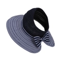 Navy blue and white striped sun visor with a decorative bow for summer outdoor use - Navy Blue