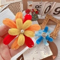 Handmade flower bow brooch in red and yellow with pearls for Christmas gift - Orange-Yellow Fireworks Brooch / One Size