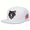 Flat brim baseball cap with white tiger head embroidery and red claw mark details - Adjustable / White