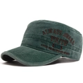 Vintage washed dark green military flat top cap with embroidered letter patch detail - Green