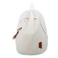 Mochila campus beige minimalista con bordado letra A y detalle de parche de cuero - Blanco