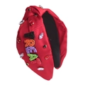 Red knotted headband with colorful beads, gems, and TREAT embroidered lettering - 12# Red (TREAT Letter Embroidery)