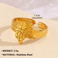 Golden butterfly cutout ring in stainless steel with adjustable open band design - Butterfly Hollow 701-5 / Gold