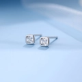 Minimalist square S925 silver stud earrings with sparkling clear cubic zirconia stones - 925 Silver / Silver Plated-White Zirconia