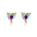Charming gold-plated stud earrings featuring heart-shaped purple crystal stones - Blue Heart