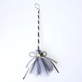 Detail of Halloween witch broom with black striped handle, grey mesh and gold ornaments - 55*20CM / Black and White