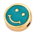 Sky blue enamel smiley face bead with gold-plated trim for DIY jewelry making - Smile-Turquoise Blue