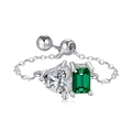 Silver adjustable chain ring with white heart and green rectangle zircon stones - Adjustable / Silver-Double Stone-White Green