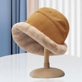 Brown and cream faux fur bucket hat with cute bear ears and thick plush lining - Mongolian Hat-Ginger