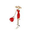 Elegant gold-tone lady brooch with red enamel dress and white pearl hat detail - Lady in Red (Gold Base)