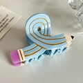 Pinza de acetato para el pelo con forma de lápiz azul cielo con purpurina dorada y goma mate - 7.9cm / Azul